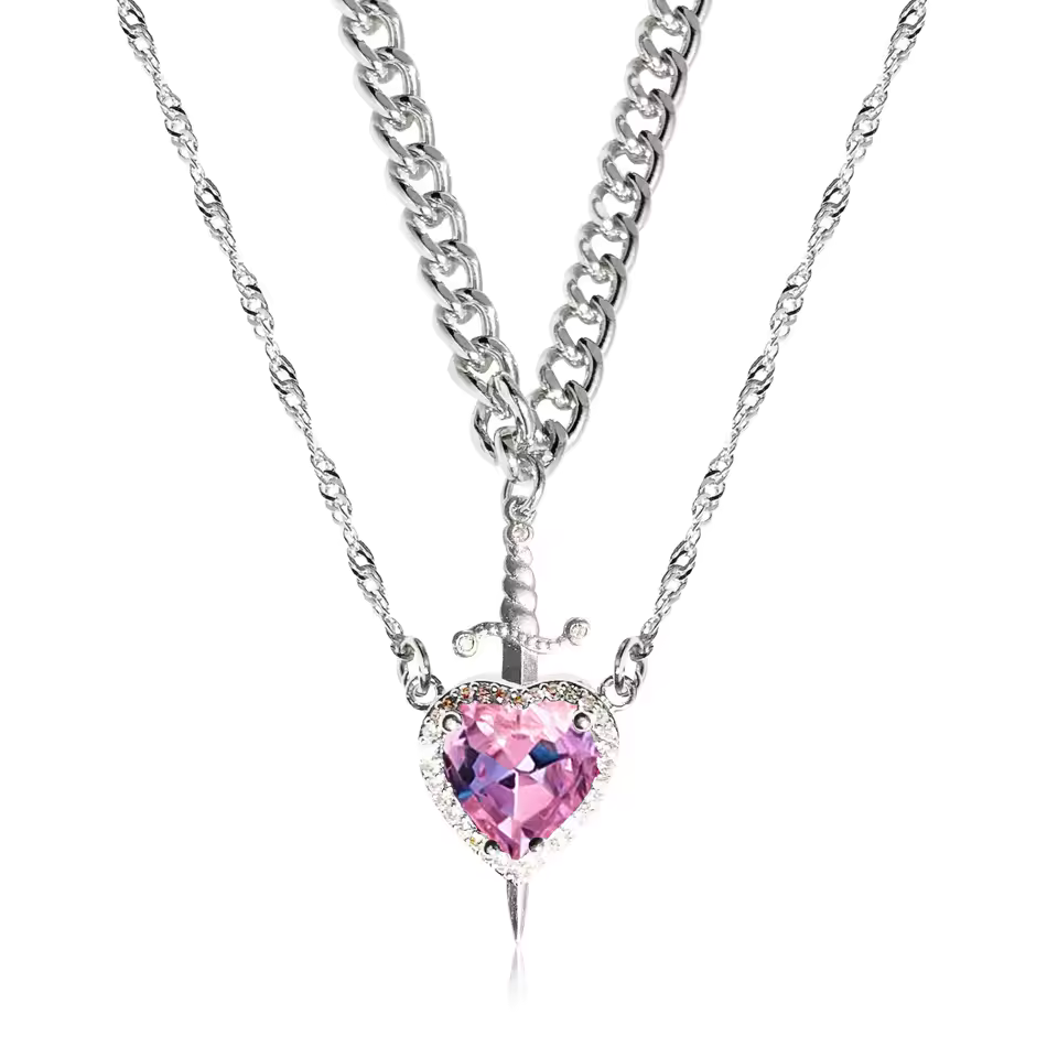 Heart and sword necklace set