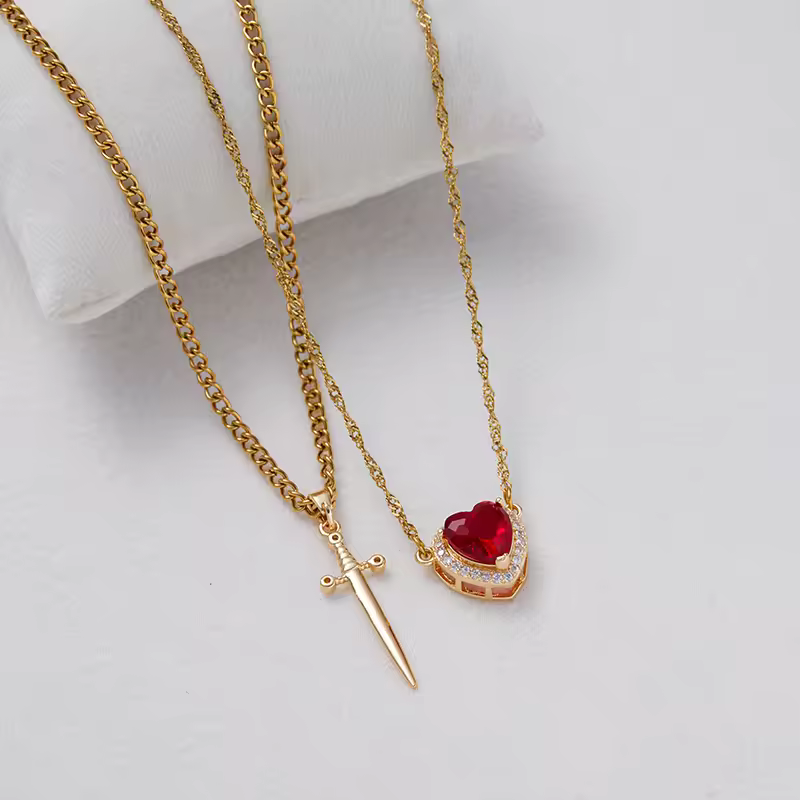 Heart and sword necklace set
