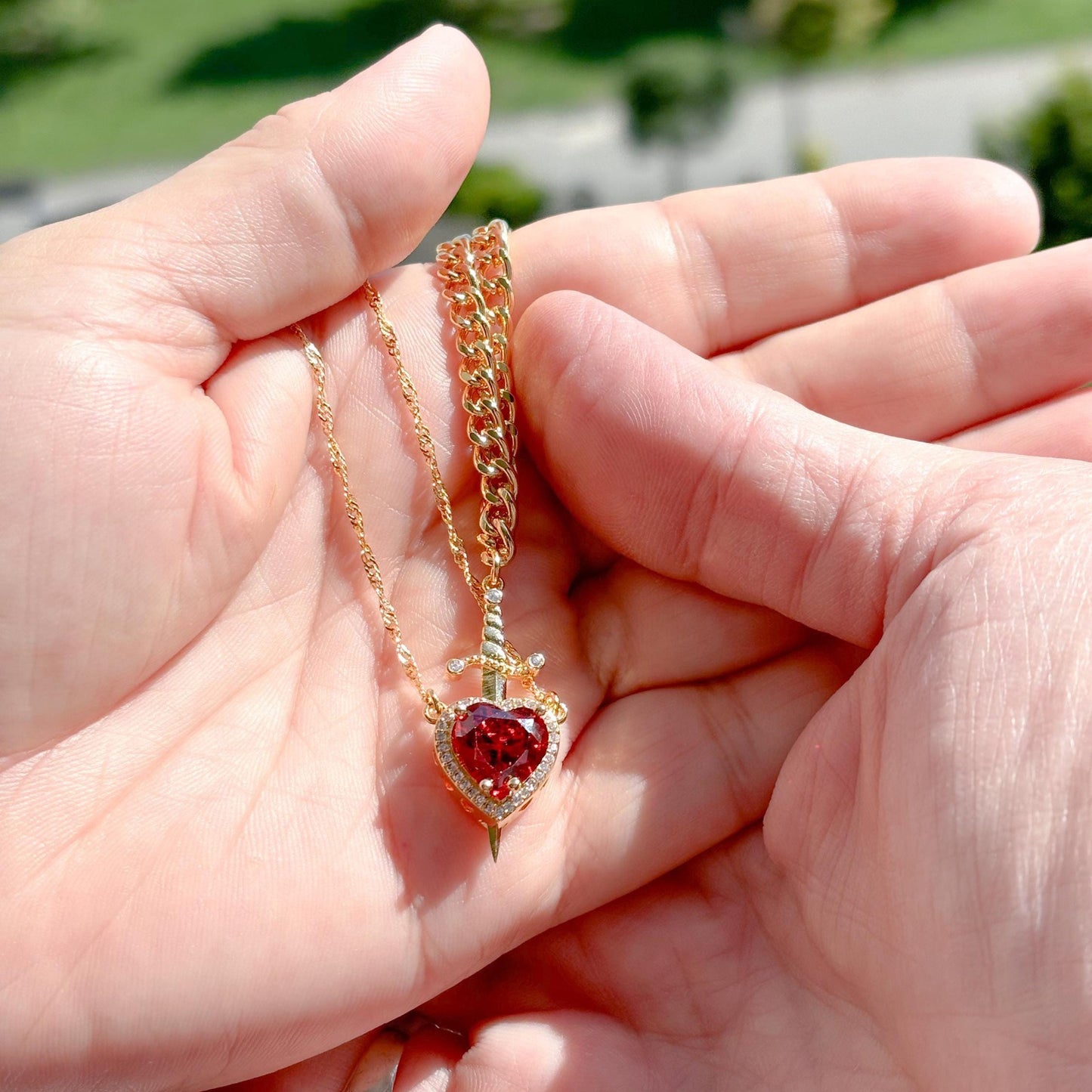 Heart and sword necklace set
