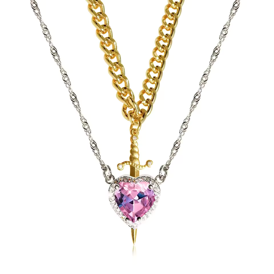 Heart and sword necklace set